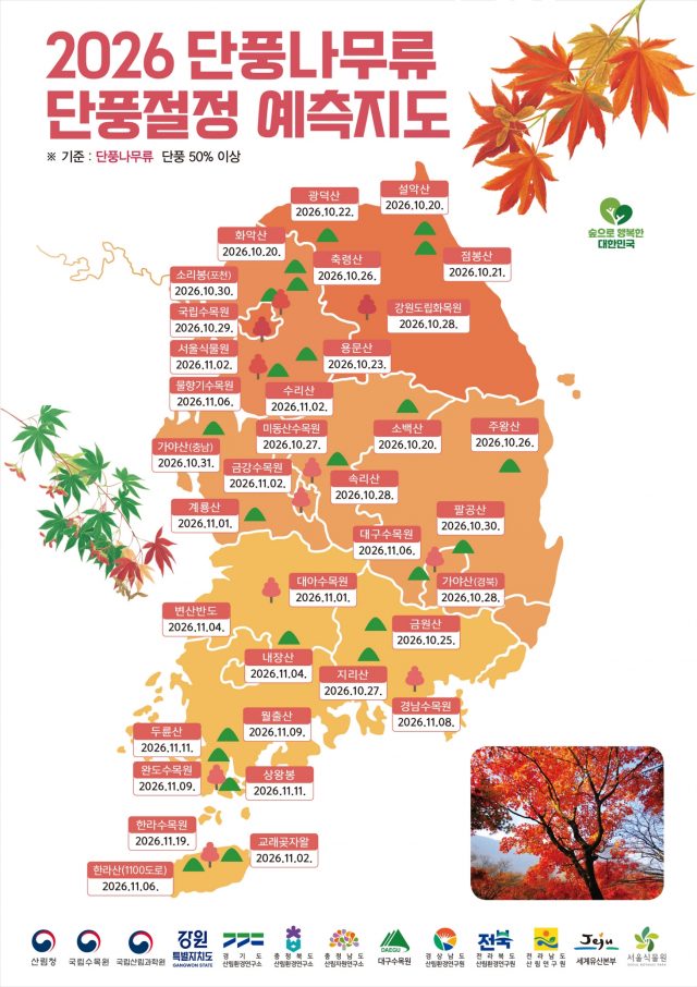올가을 단풍 절정은 10월 말…설악산 20일·내장산 11월 4일 전망