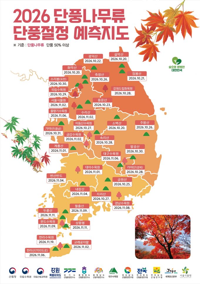 올가을 단풍 절정은 10월 말…설악산 20일·내장산 11월 4일 전망